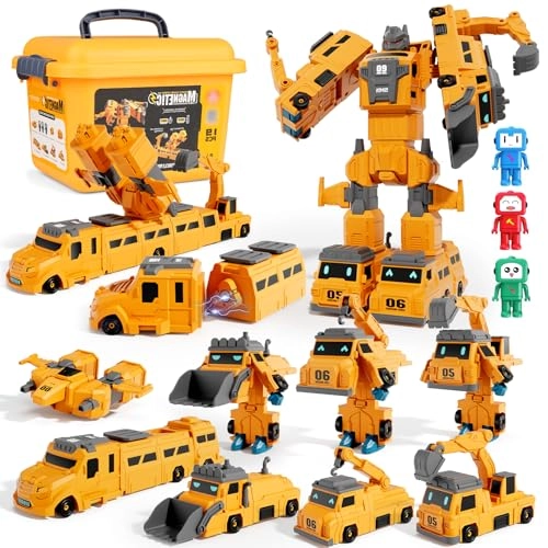Magnetic Transform Engineering Car - 19PCS 10 in 1 Yellow