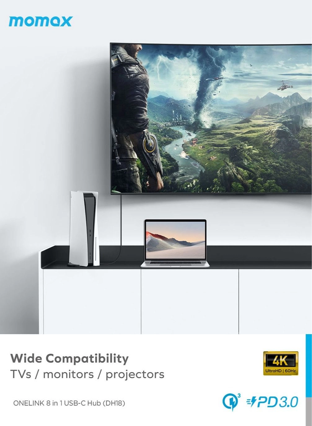 8-in-1 USB-C Hub - PD3.0 4K60Hz Gigabit Ethernet