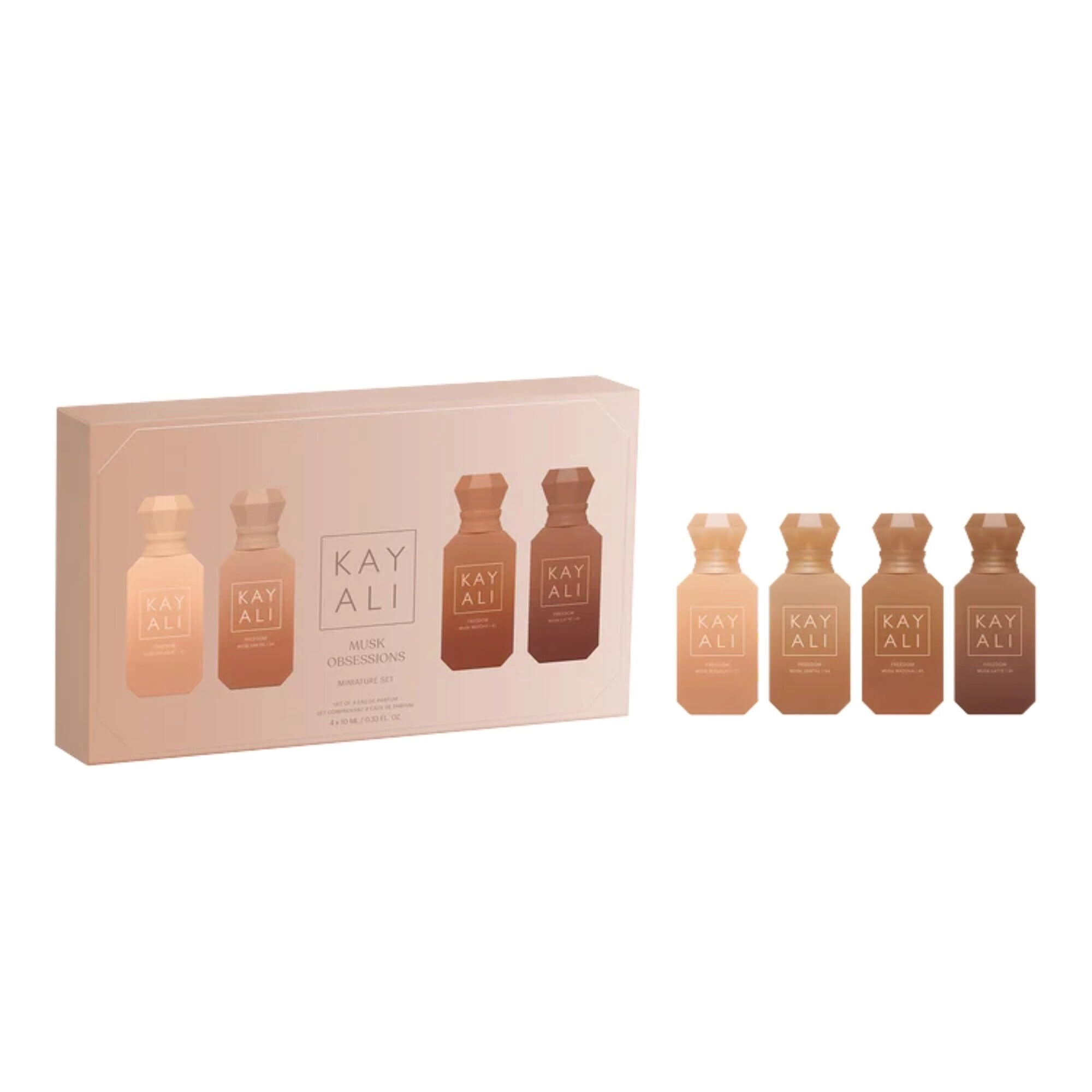 KAYALI Freedom Musk Bouquet 27 - Eau de Parfum 10ml + Freedom Musk Santal 34 - Eau de Parfum 10ml + Freedom Musk Matcha 45 - Eau de Parfum 10ml + Freedom Musk Latte 41 - Eau de Parfum 10ml