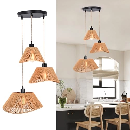 Rattan Pendant Light - 3-Lights Adjustable Height