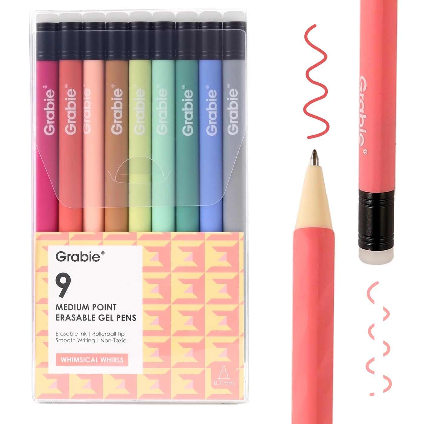 Grabie Erasable Gel Pens - Pack of 9 0.7 mm