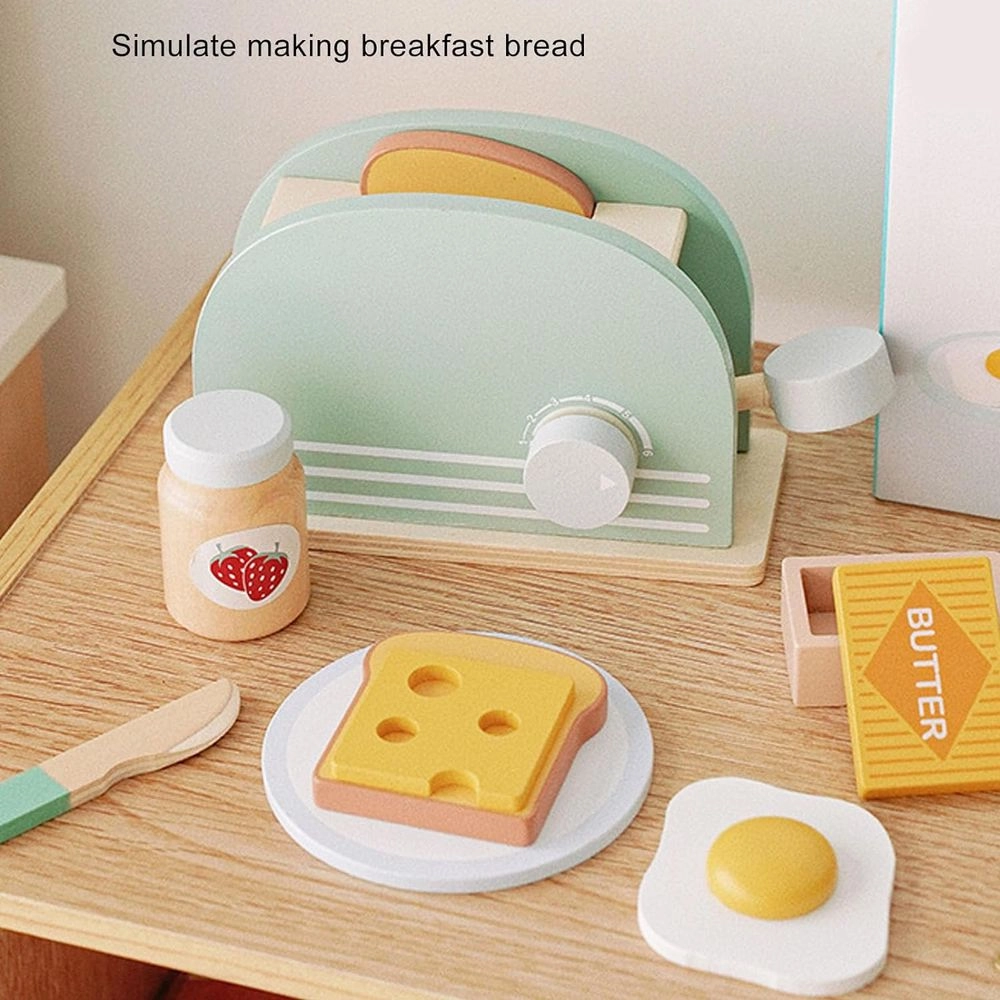 Kids Wooden Bread Toaster Pretend Playset - 10pcs (5551007-KABI-0154)