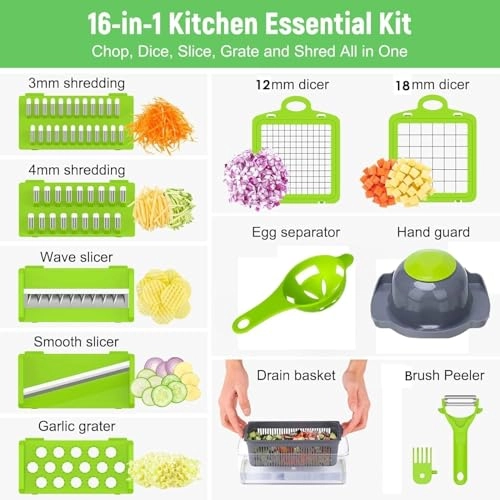 Multifunction Vegetable Chopper - 14-in-1 Manual Multicolor