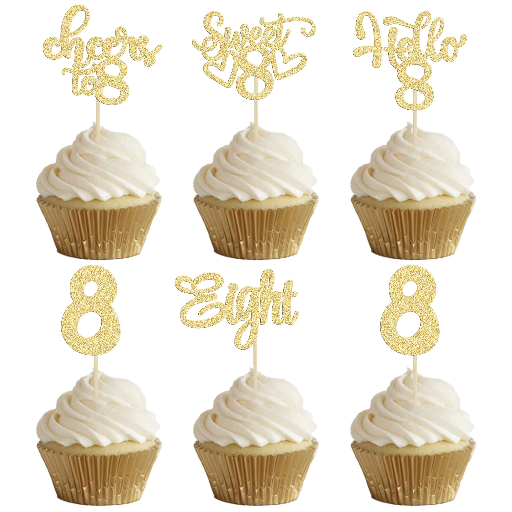 8th Birthday Cupcake Toppers - 30Pcs