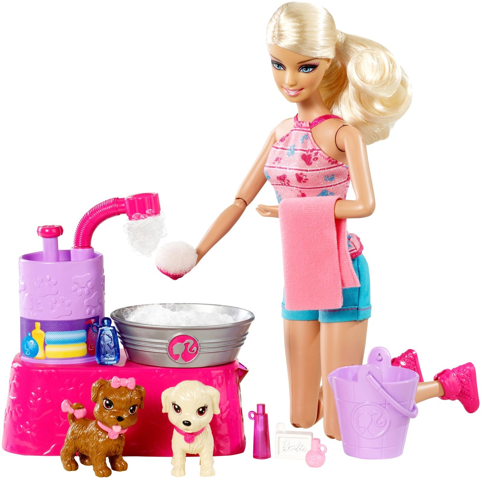 Mattel Suds and Hugs Pups Playset - 2 Puppies Bath Accessories