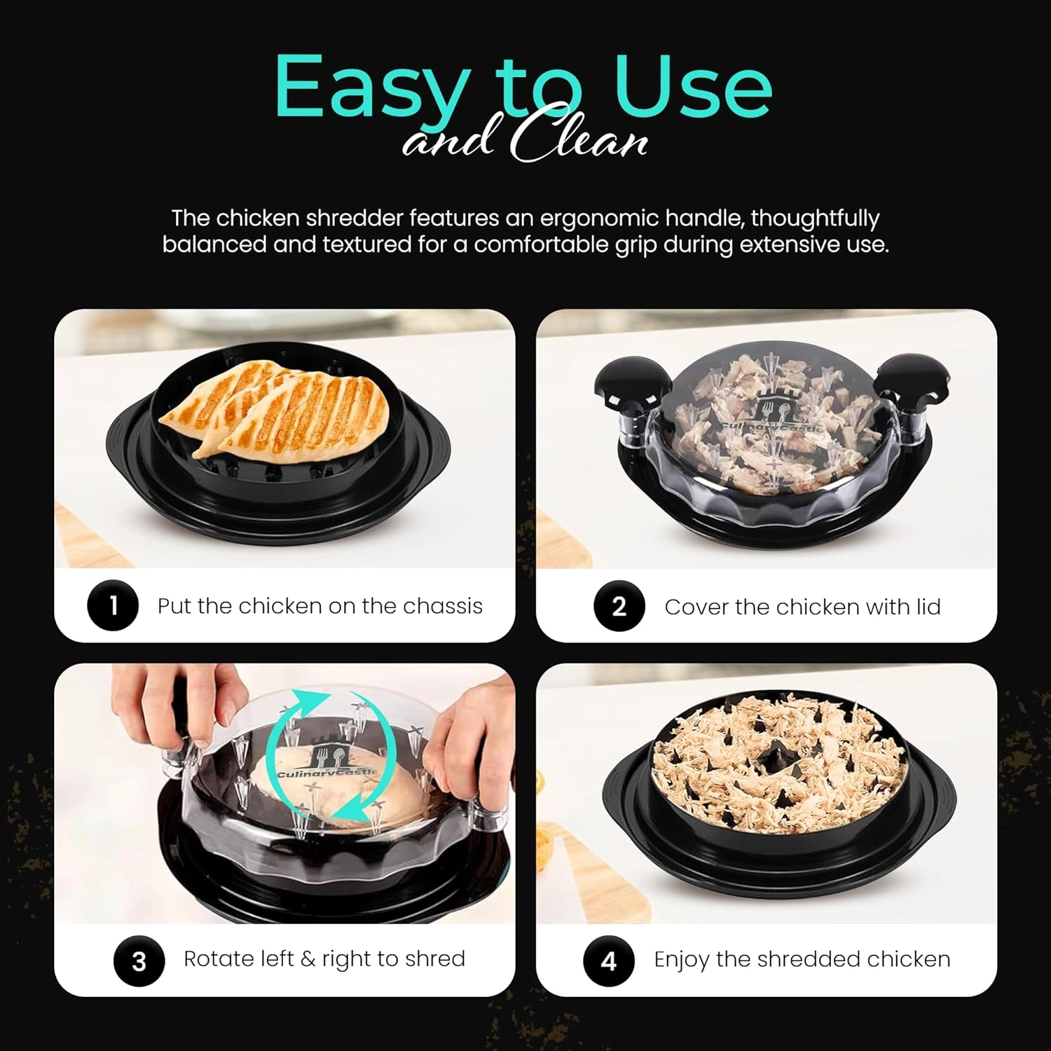 Chicken Shredder Tool - Large Transparent Lid Anti-Slip Base