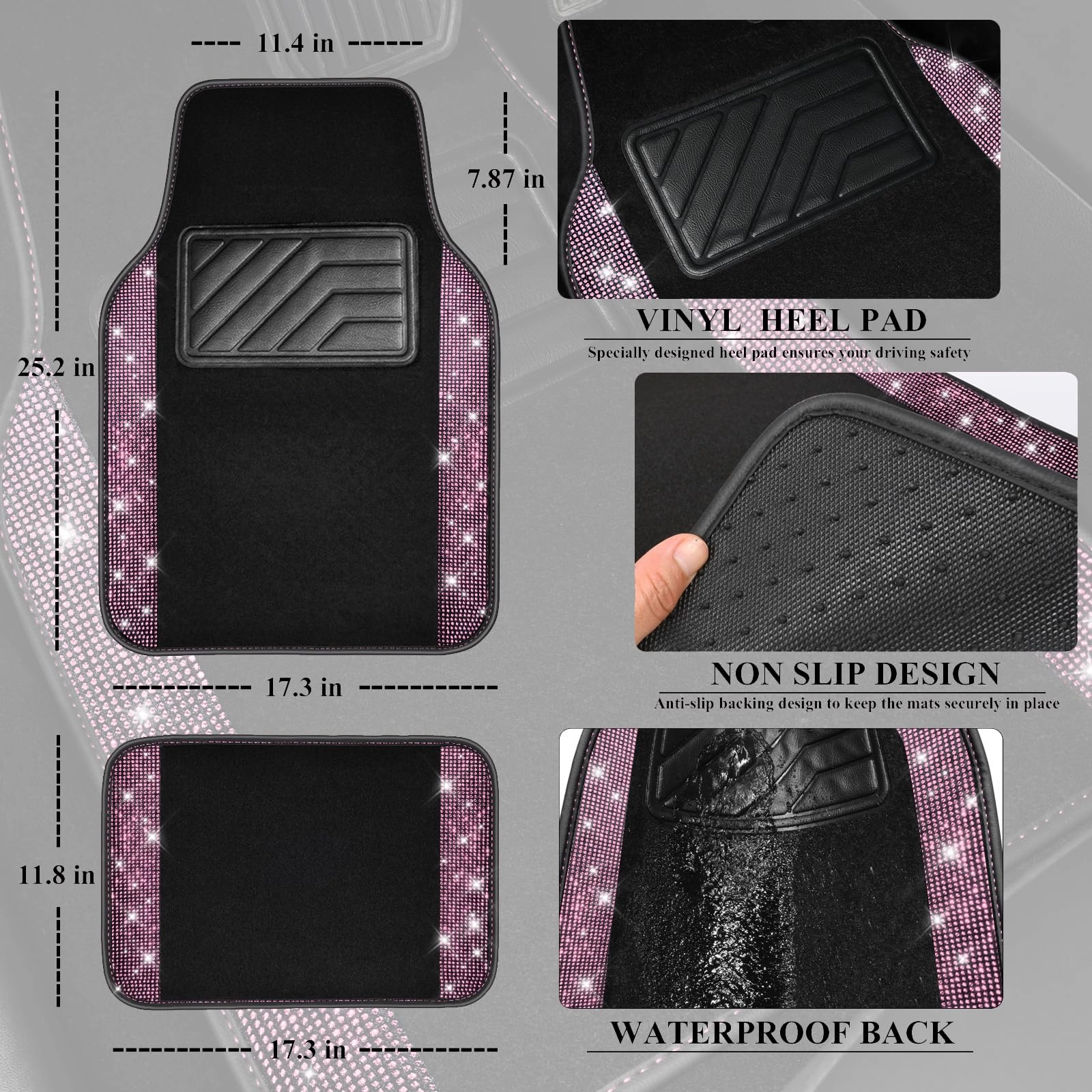 Bling Diamond Car Mats - 4.0 Count Universal Fit