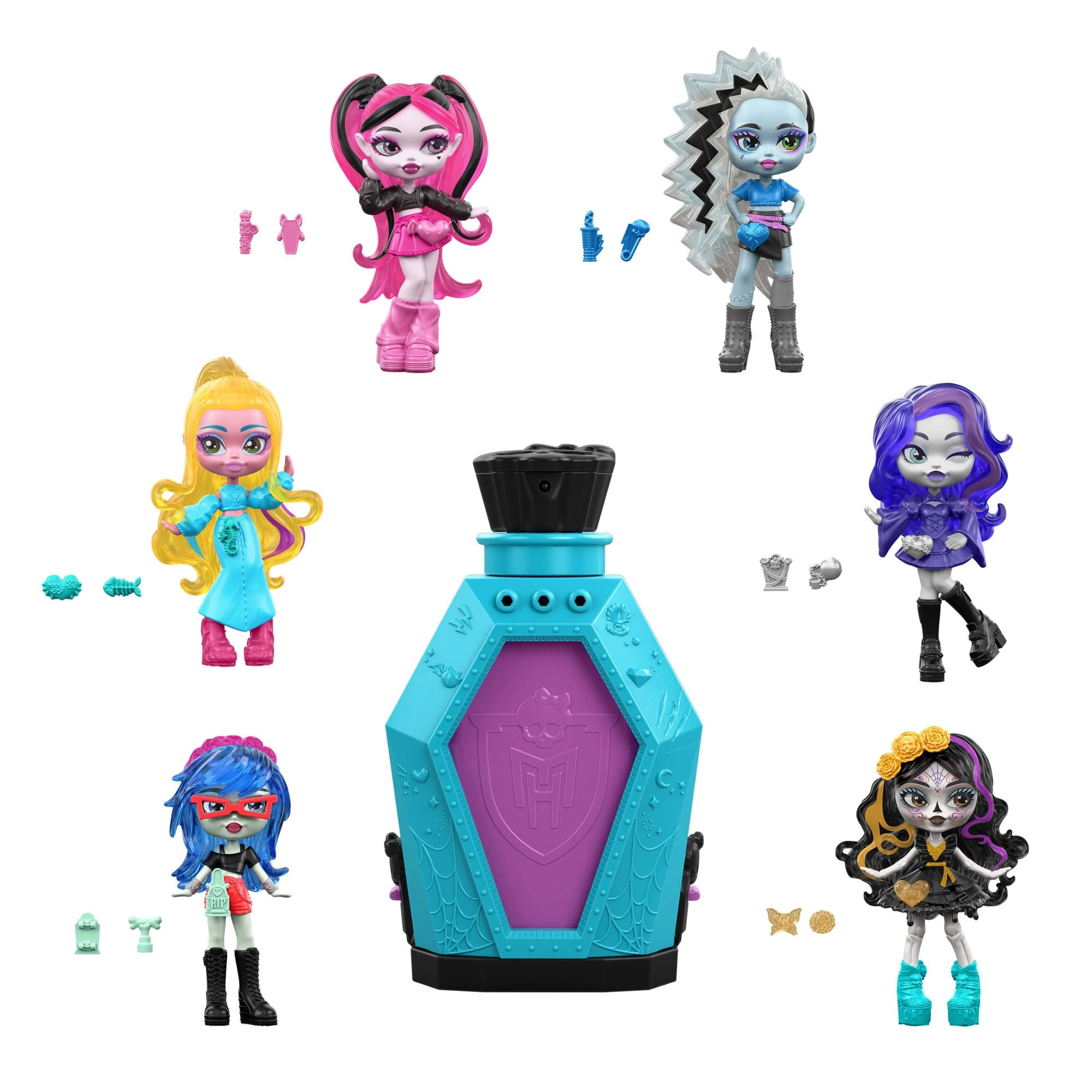 Mattel Little Frights Mini Dolls - 3-inch Water Reveal & Charms