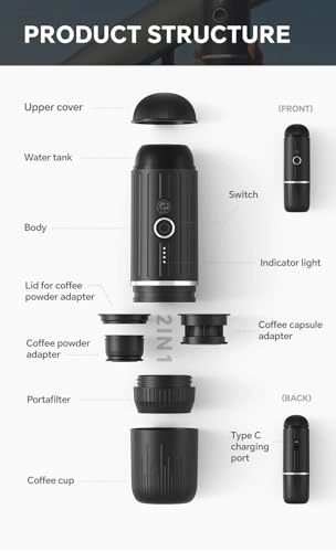 Portable Coffee Maker - direct load powder capsules