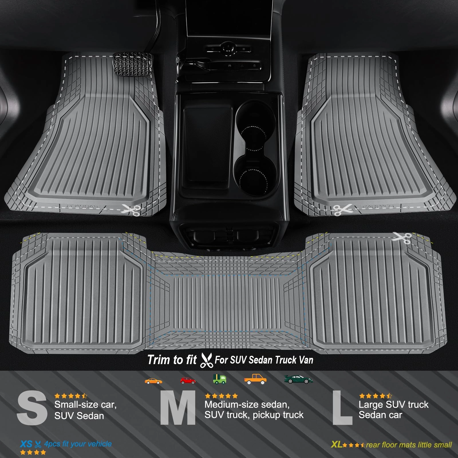 Heavy Duty Rubber Floor Mats - Universal Fit 3pcs Black Purple