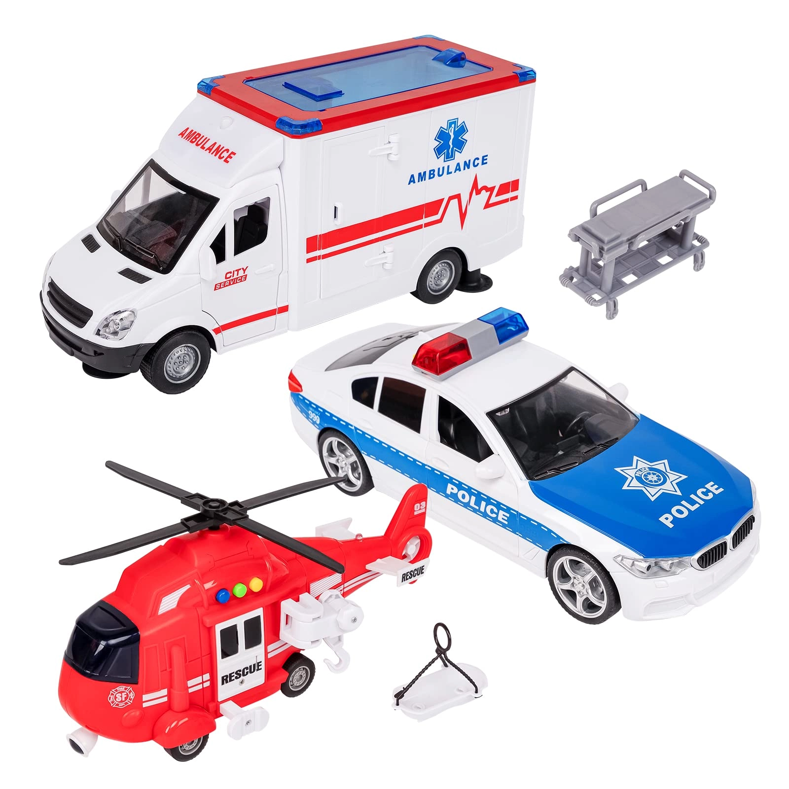 SUPSTEM Police Car + Ambulance + Rescue Helicopter - 3pcs