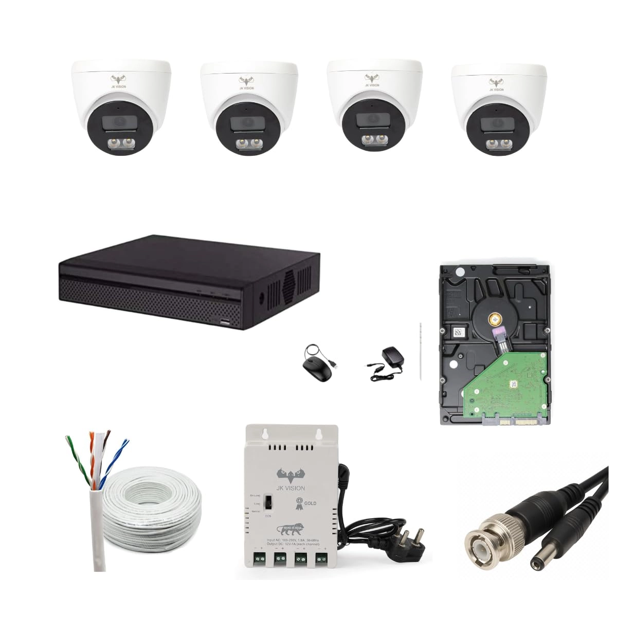 JK Vision ColorVu CCTV Camera System - 4 Dome 4 Channel 2.4MP