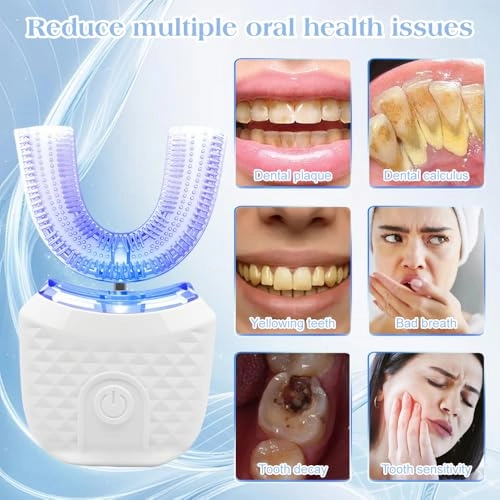 U-Shaped Toothbrush - 360° Deep Cleaning 3 Cleaning Modes LED Blue Light