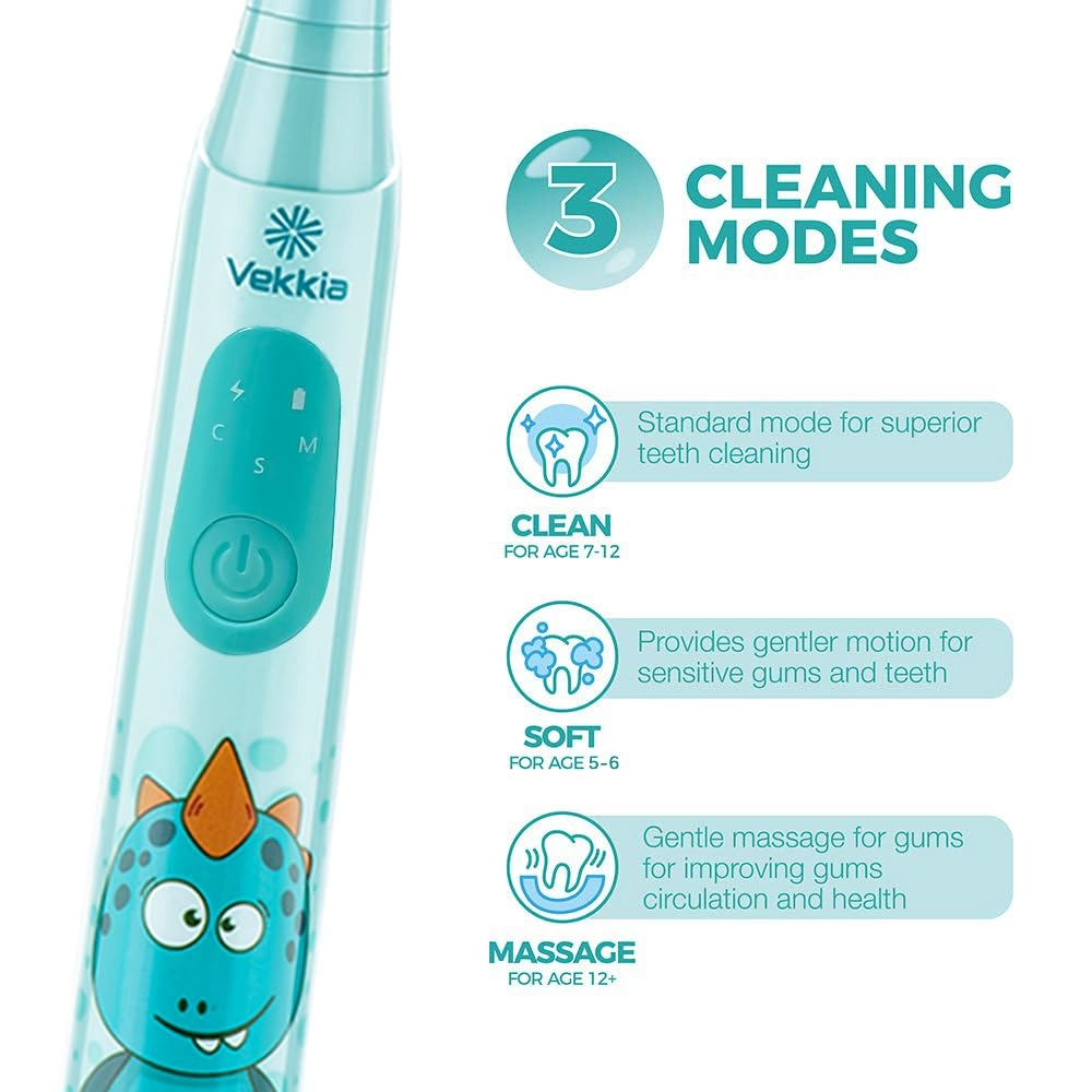 Sonic Rechargeable Kids Electric Toothbrush - 3 Modes 24000 Strokes IPX7 Waterproof