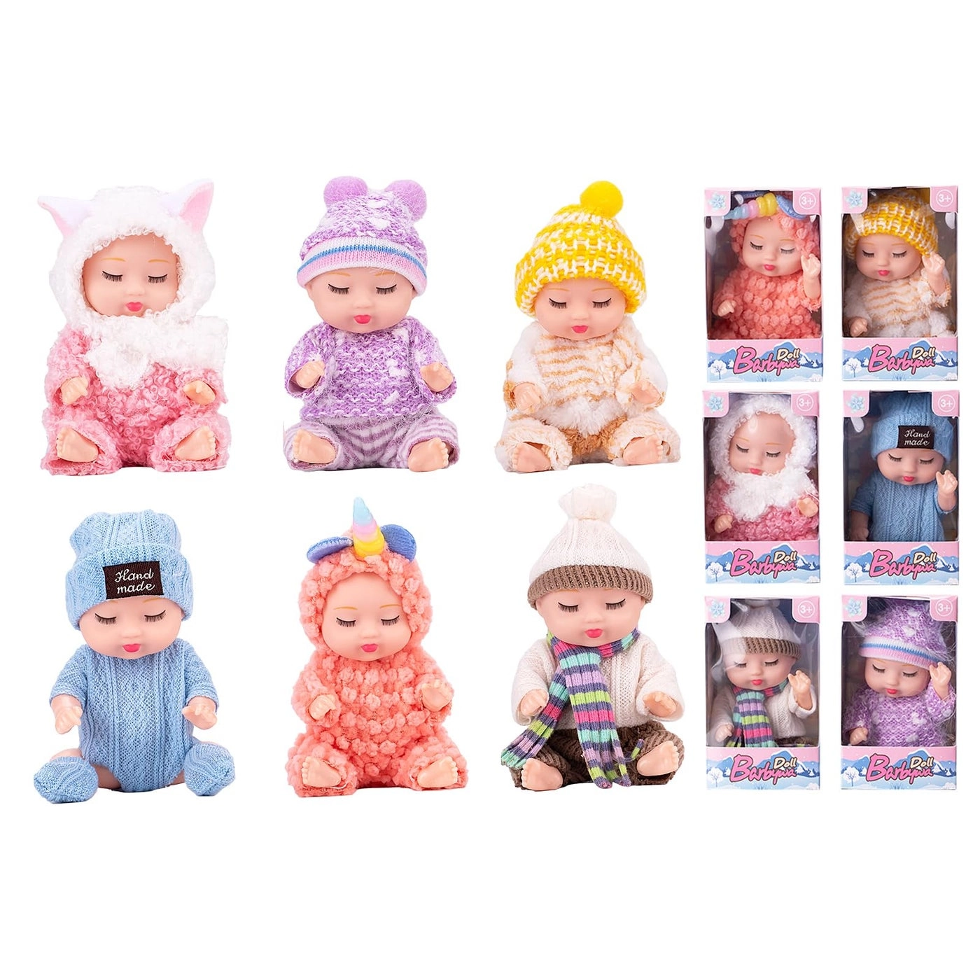 Mini Baby Doll - 4 Inch 6pcs Gift Set Ages 3+