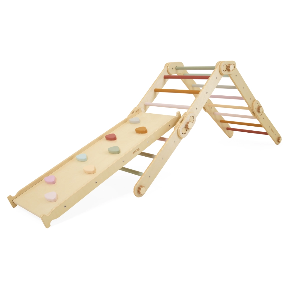 Pikler Triangle - Foldable Natural 80 x 90 x 102 cm + Reversible Ramp - 116 x 41 cm