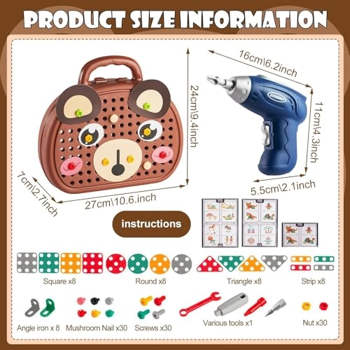 Kids Drill Toy Set - 204pcs 4-8 Year Old