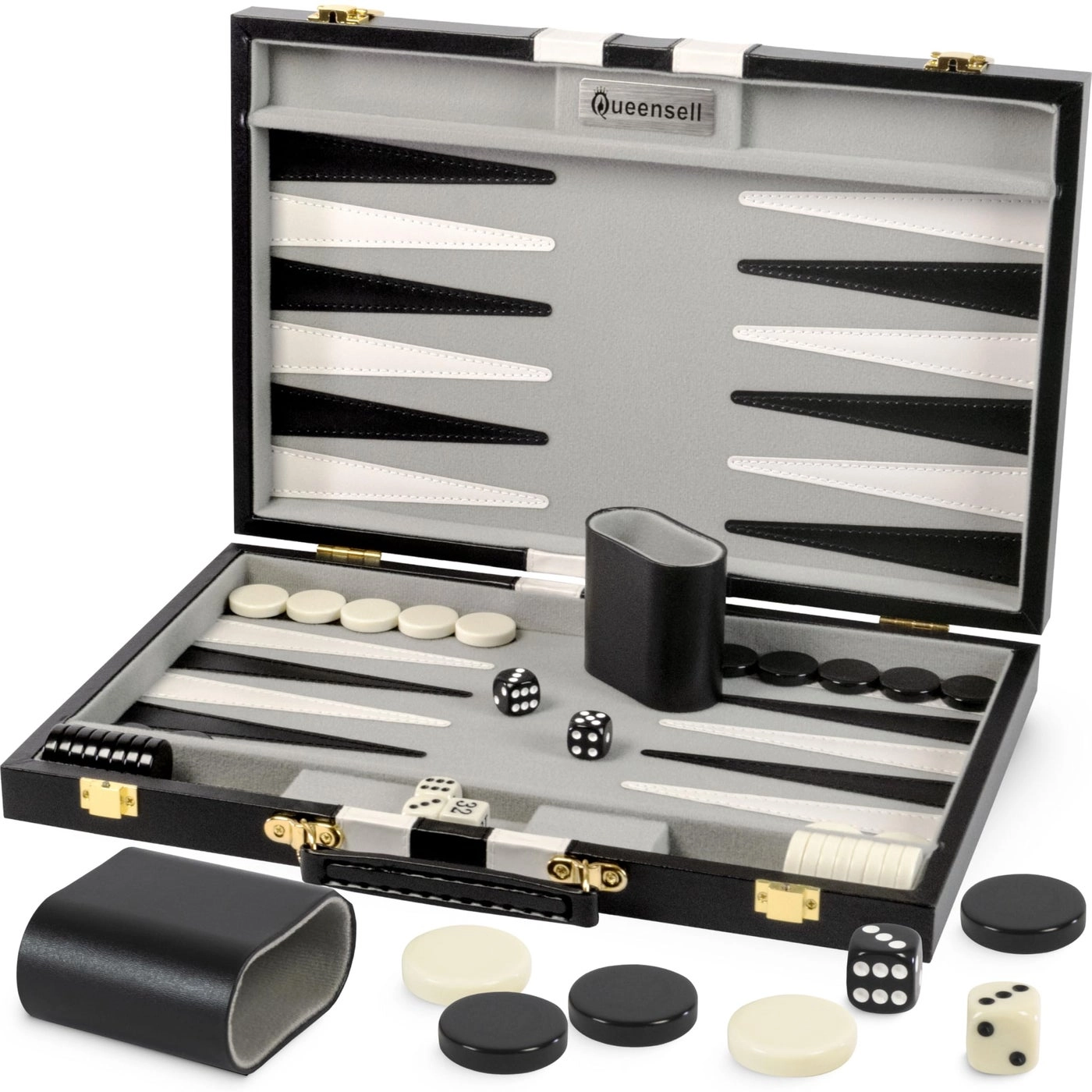 Queensell Backgammon Set - 15 Inch Faux Suede Leather