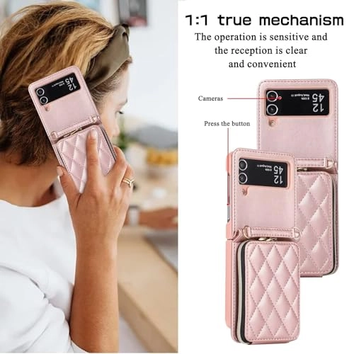 Miagon Case - Faux Leather Zipper Purse Wallet Phone Cover for Samsung Galaxy Z Flip4