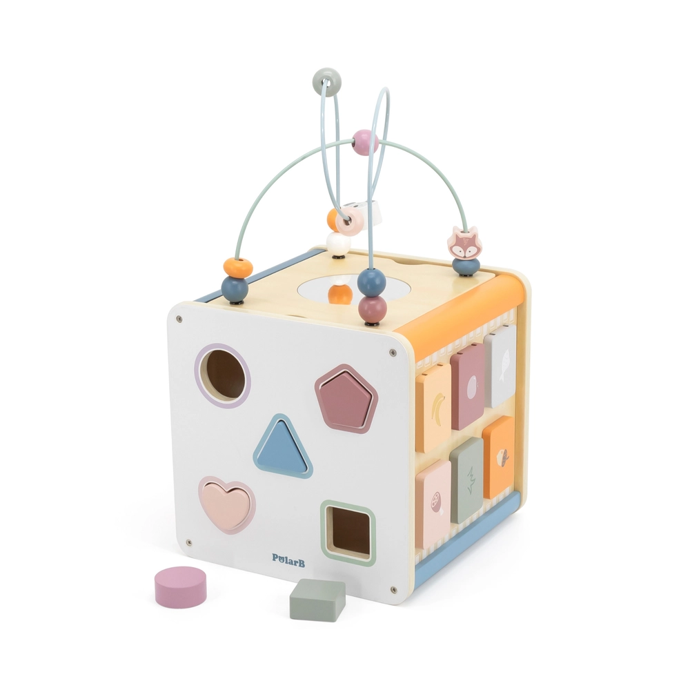 PolarB Wooden Activity Cube - Suitable for 18 months and above
