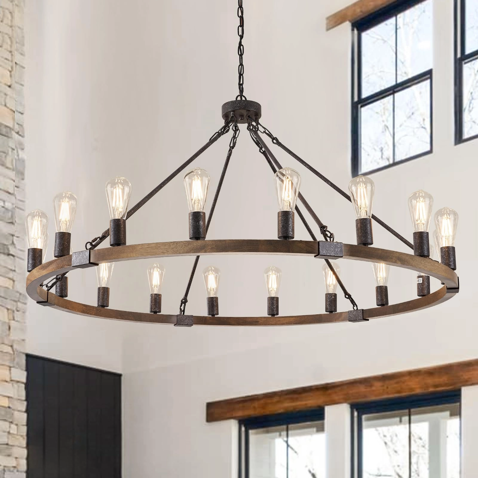 Benkut Wagon Wheel Chandelier - 24.8" to 76.5"