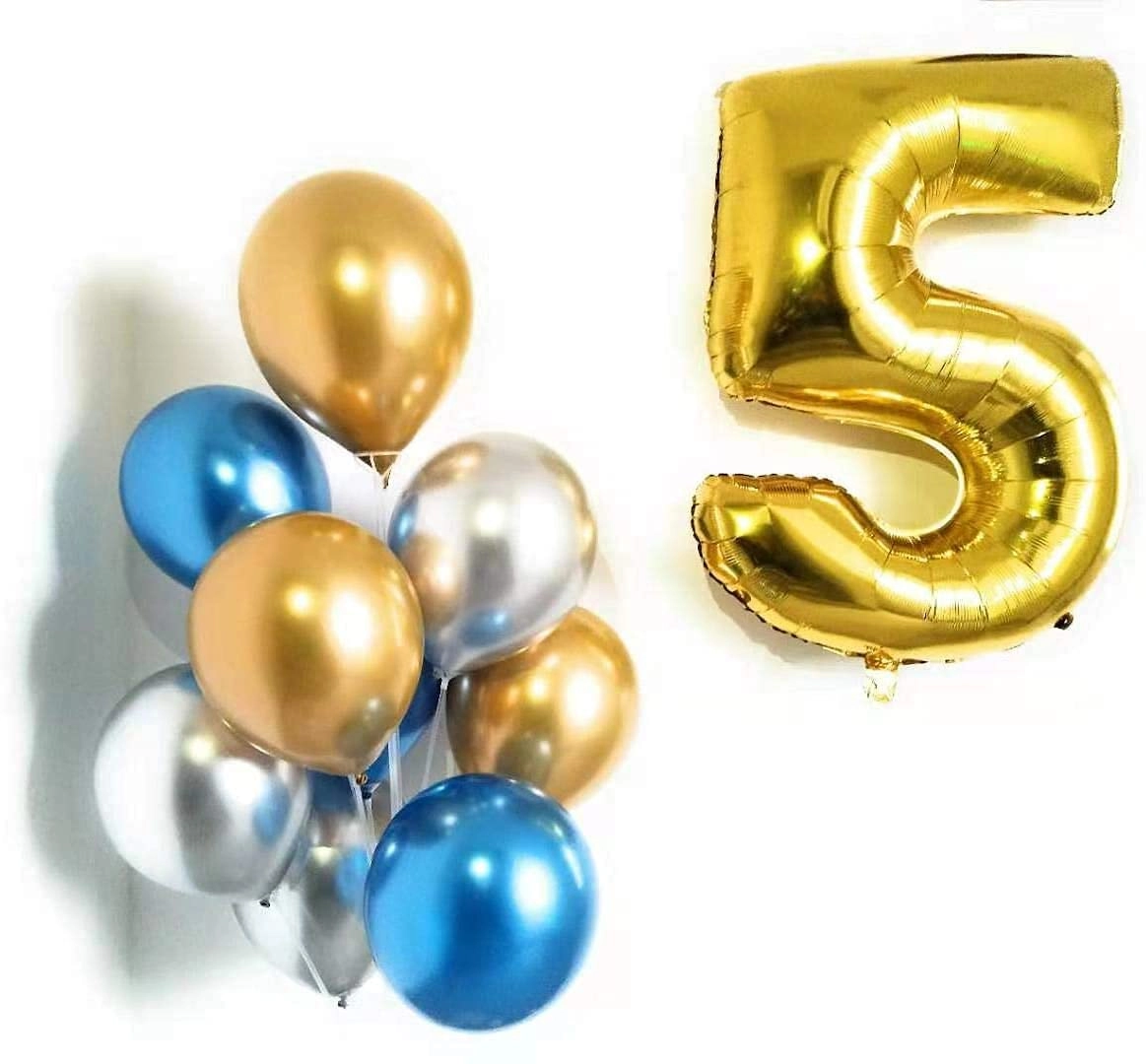 Party Time Trading LLC Number 5 Gold Foil Balloon - 16" + Latex Balloons - Pack of 9 12"