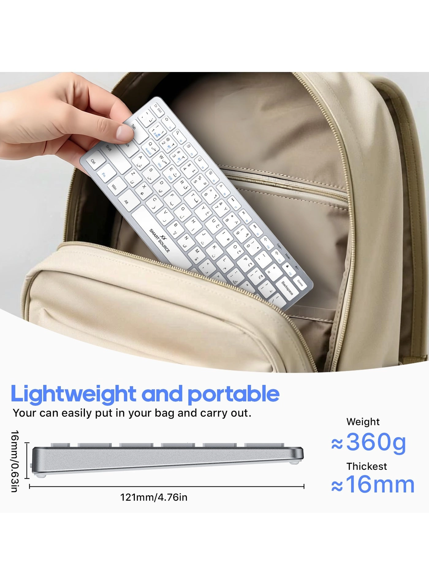 Multi-Device Wireless Keyboard - EN/AR Wireless