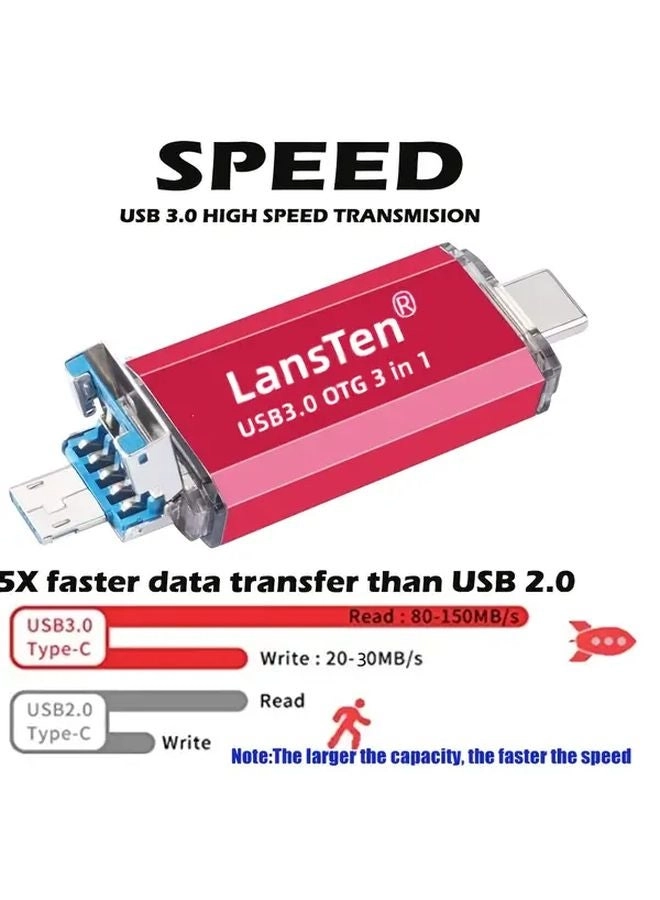 3-in-1 Flash Drive - USB 3.0 USB-A USB-C Micro-USB 16GB
