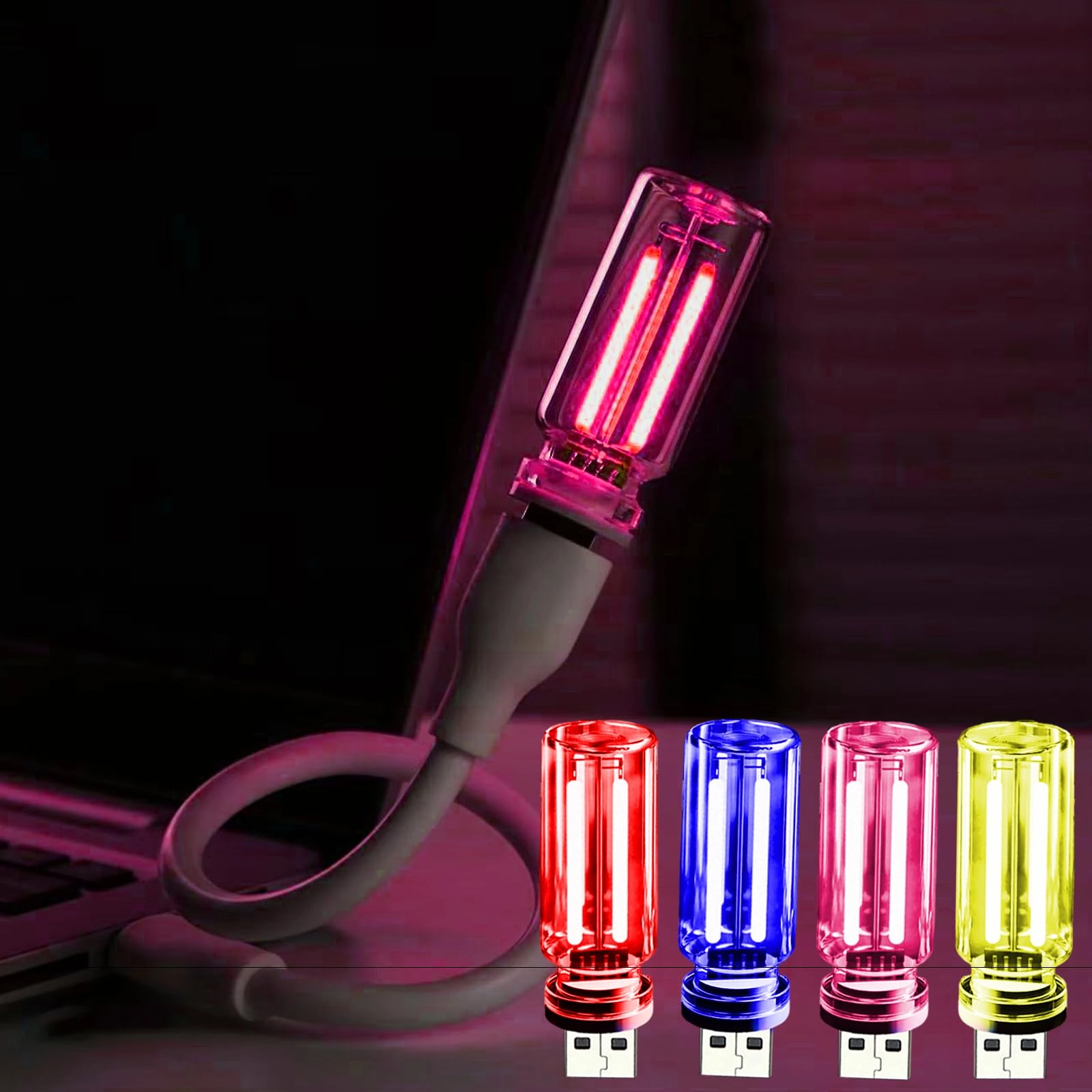 asdfwscw USB LED Night Light - USB 2 Red&2 Blue