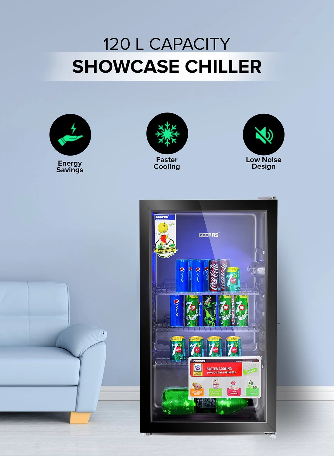 GEEPAS Showcase Chiller - 120 L