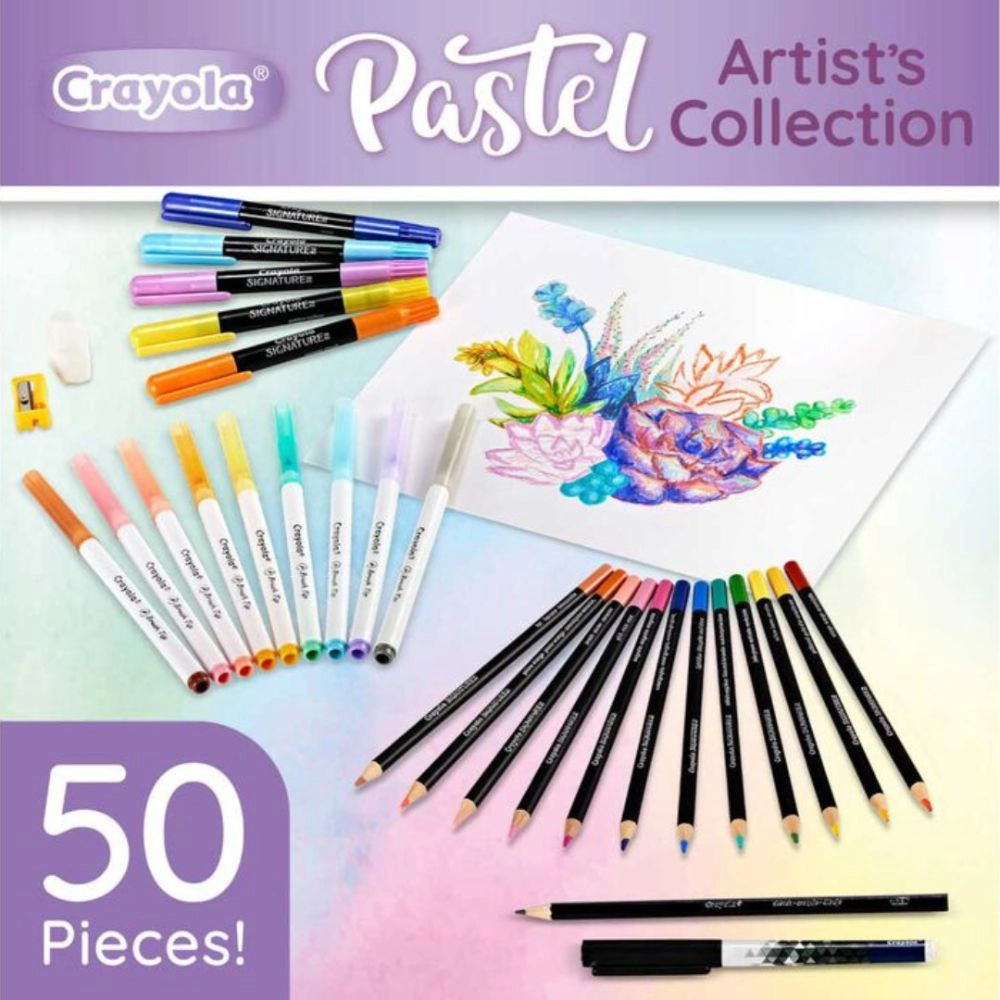 Pastel Artist Collection Kit - 12 colored pencils 9 brush-tip markers 5 pearlescent cream sticks