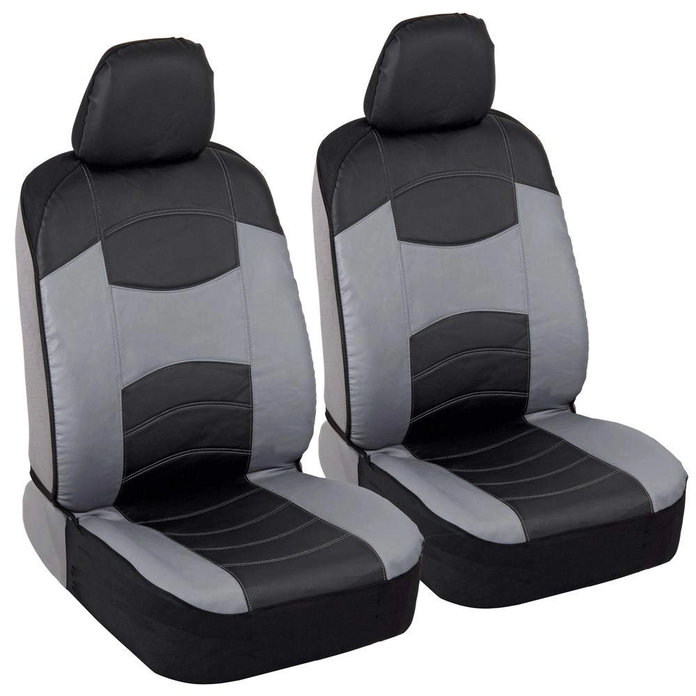 BDK Soft & Smooth Leatherette Sideless Front Car Seat Covers - Black & Slate Gray Universal Fit