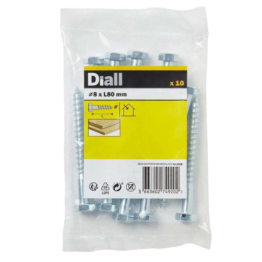 Diall Hex Coach Screw - 80mm