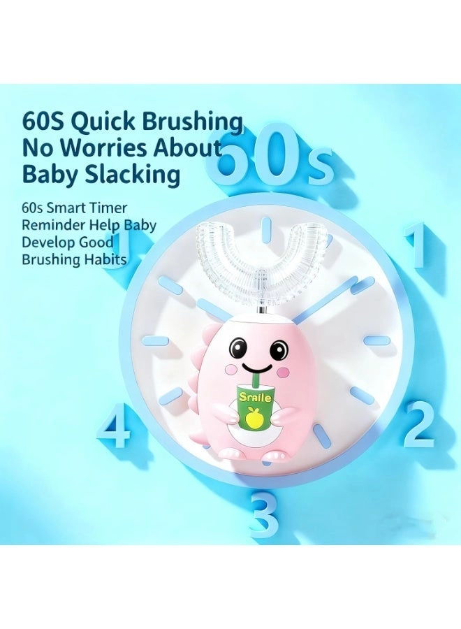 Cartoon Dinosaur U-Shaped Electric Toothbrush - IPX7 Waterproof 5 Modes Gift Box Set