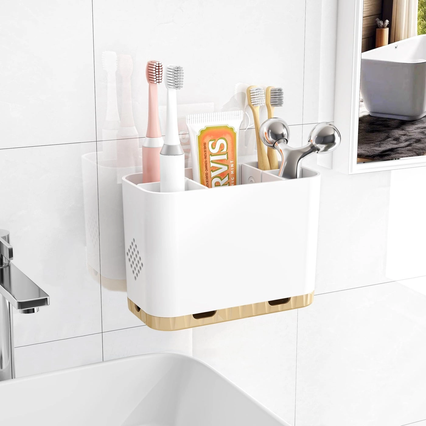 Toothbrush and Toothpaste Holders - Countertop Detachable 5 Slots