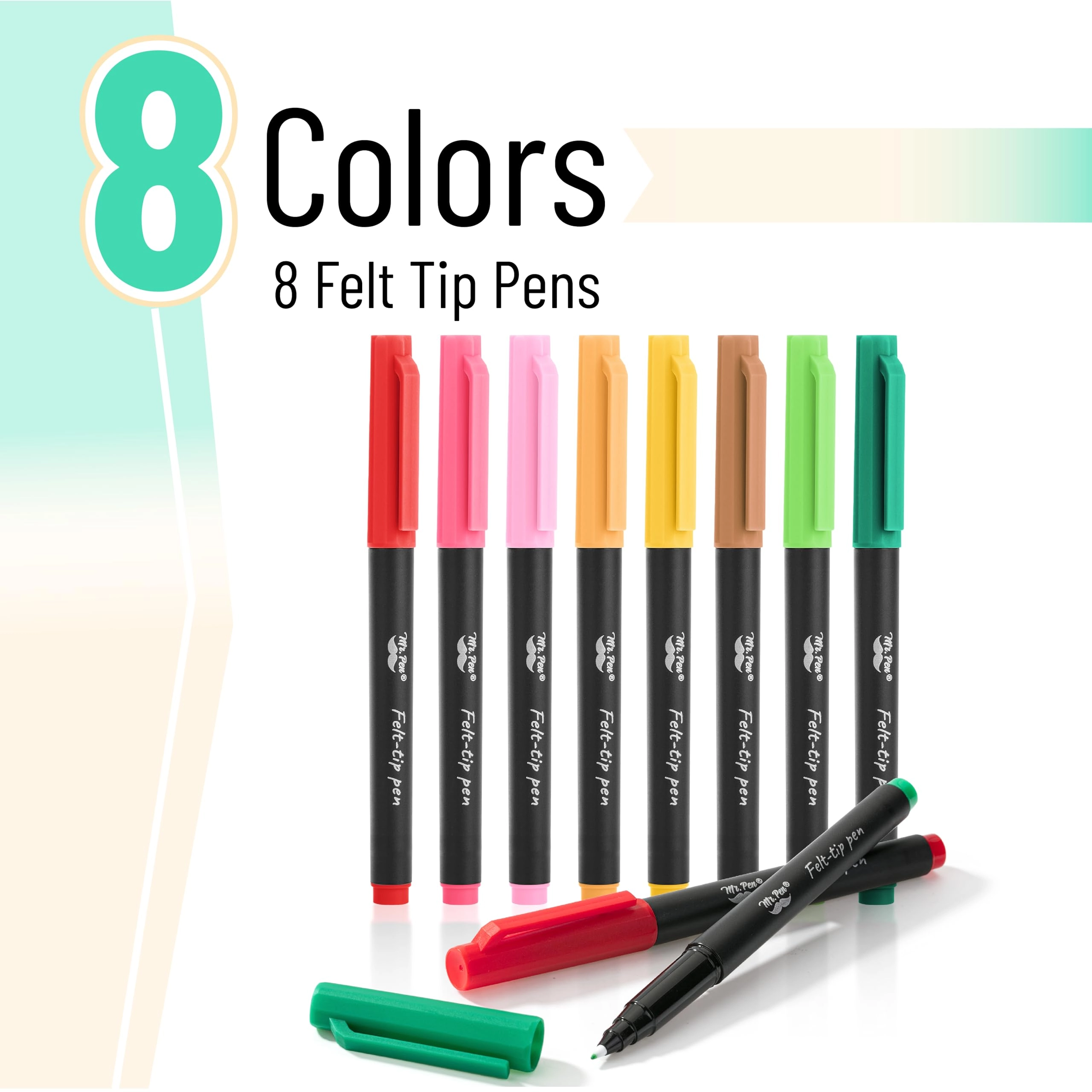 Felt Tip Pens - 8 Pack Multicolor 0.7mm
