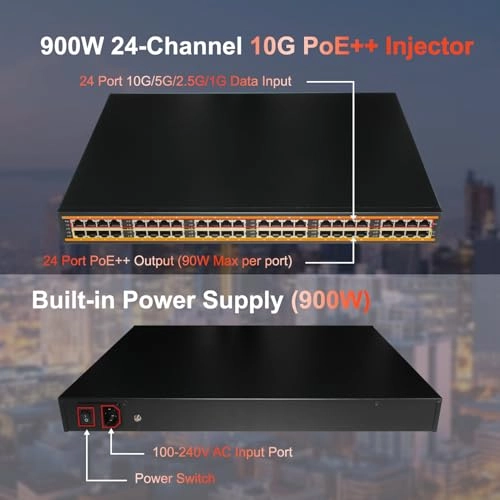PE924R-10G-BT-900W - 90W 24 Ports IEEE802.3bt/at/af 10G 900W