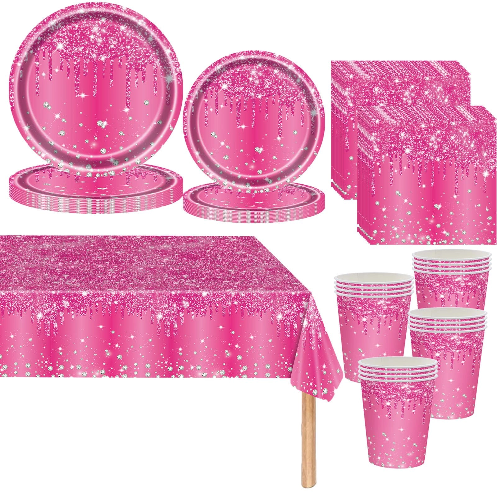 Shiny Glitter Diamond Party Tableware - 81pcs Birthday, Baby Shower Party