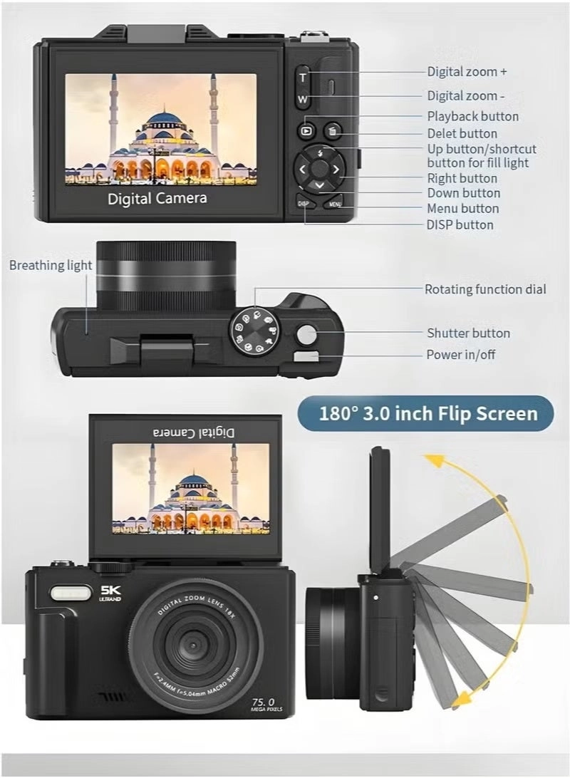 5K Digital Camera - 75MP 18X