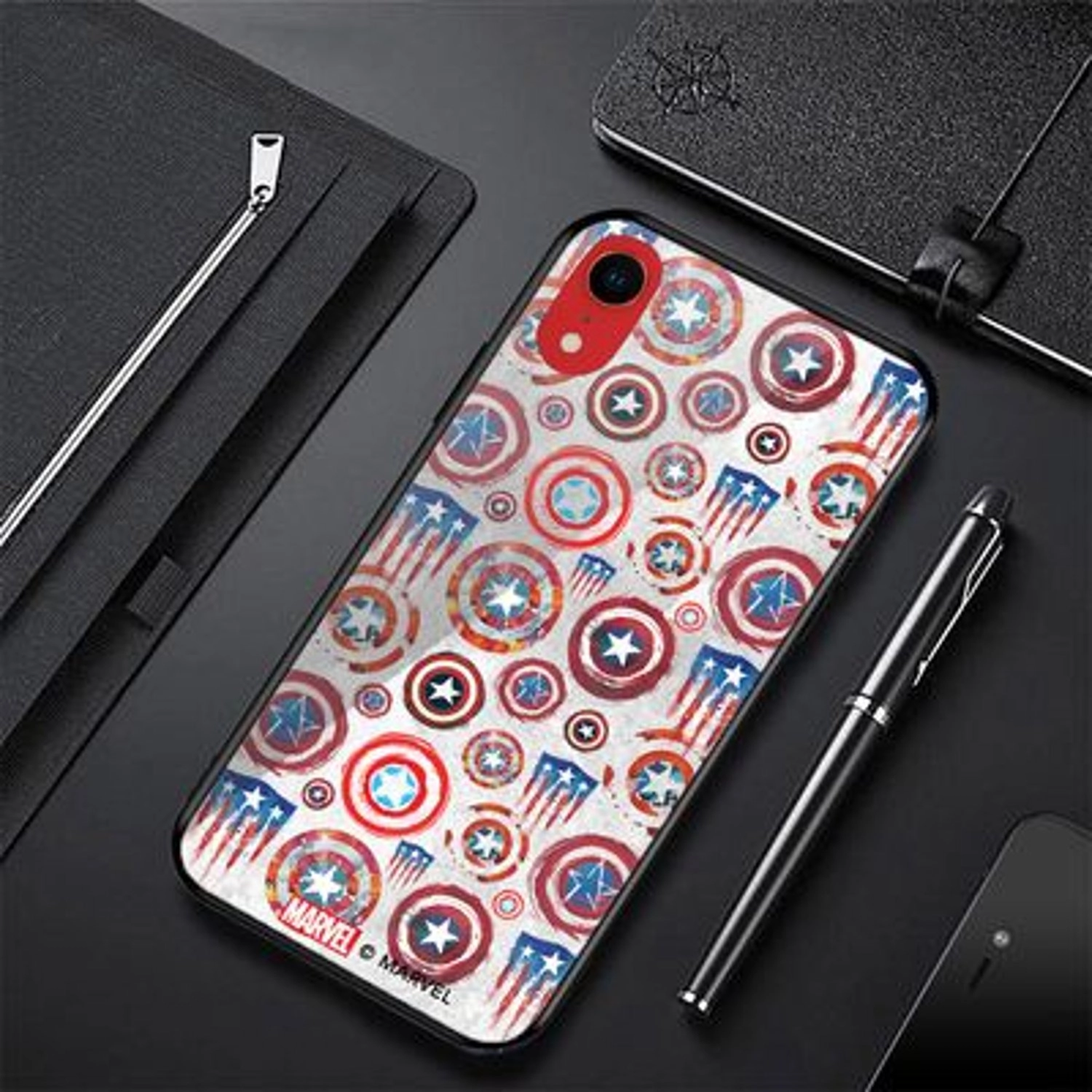 Captain's Shield Back Case for iPhone XR - TPU Bumper Case + Tempered Glass Back