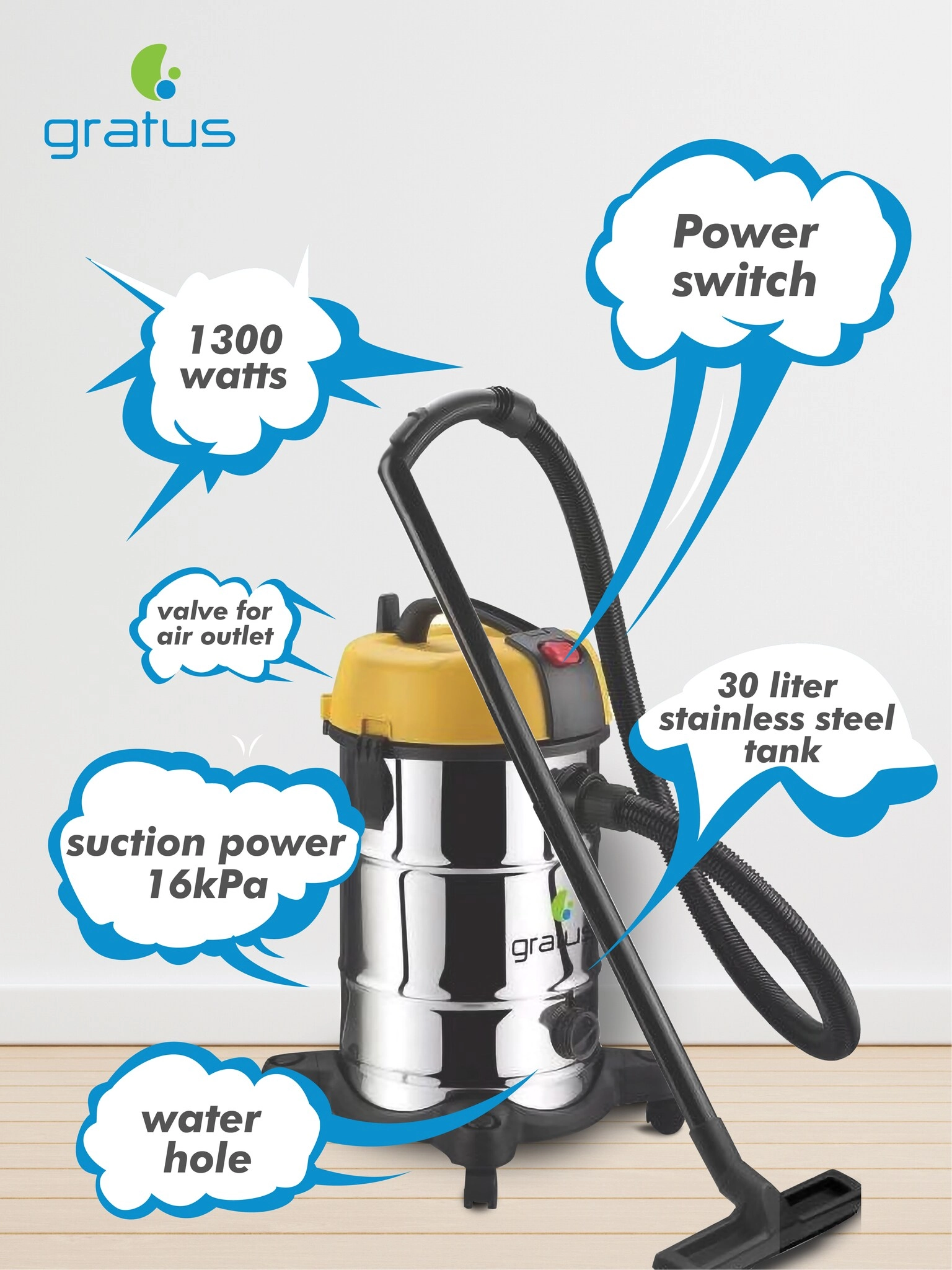 Wet/Dry/Blow Canister Vacuum Cleaner (GR-WVC2213AC)