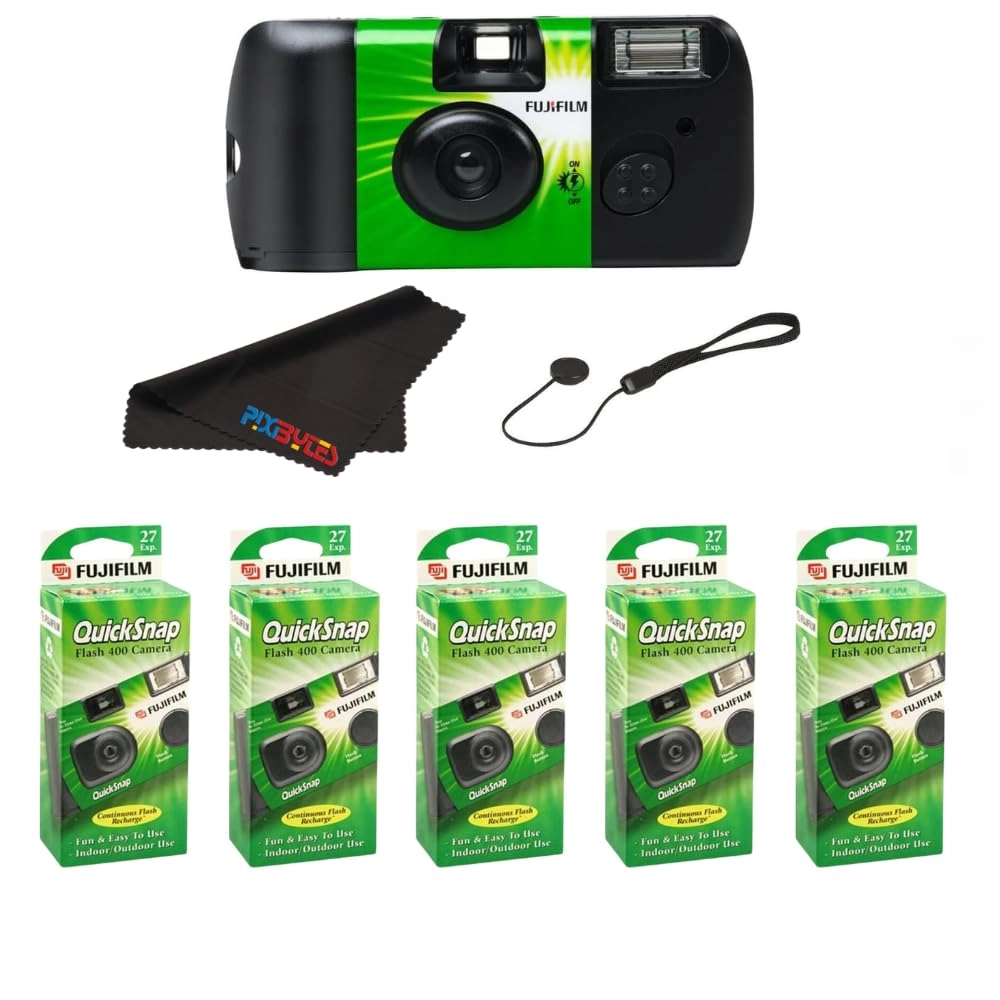Fujifilm QuickSnap Flash 400 - 35mm + Cap Keeper + Pixibytes Microfiber Cleaning Cloth