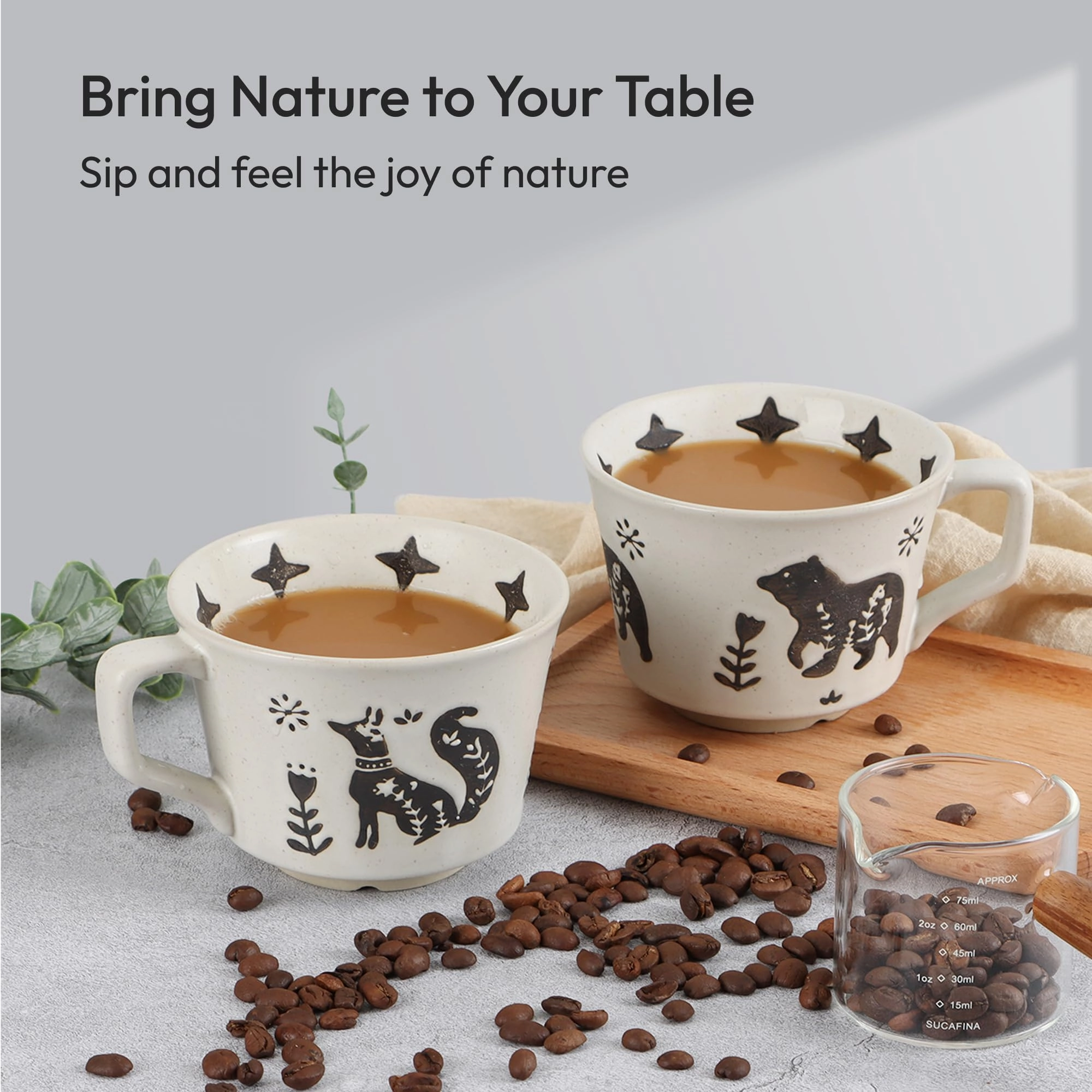 Fox and Bear Ceramic Coffee Mug - 4 pcs