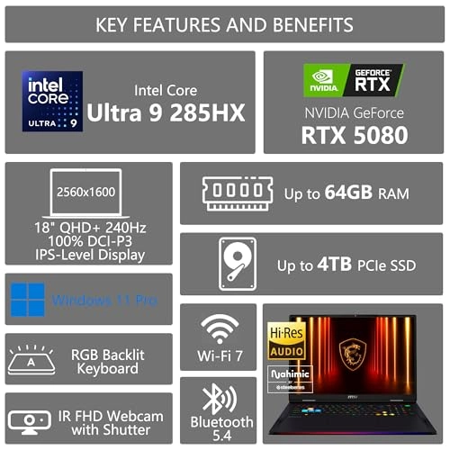 Raider 18 HX AI A2XWIG - 18'' Core Ultra 9-285HX 64GB DDR5 2TB SSD