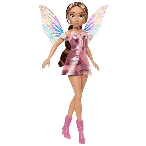 Flora Fairy Doll - Full-size Plastic Long Brown Braided Hair Shimmery Pink Dress Ages 4+