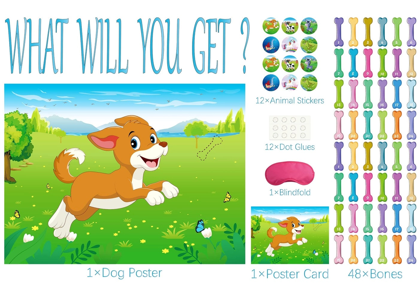 Pin The Tail on The Dog - English 48pcs