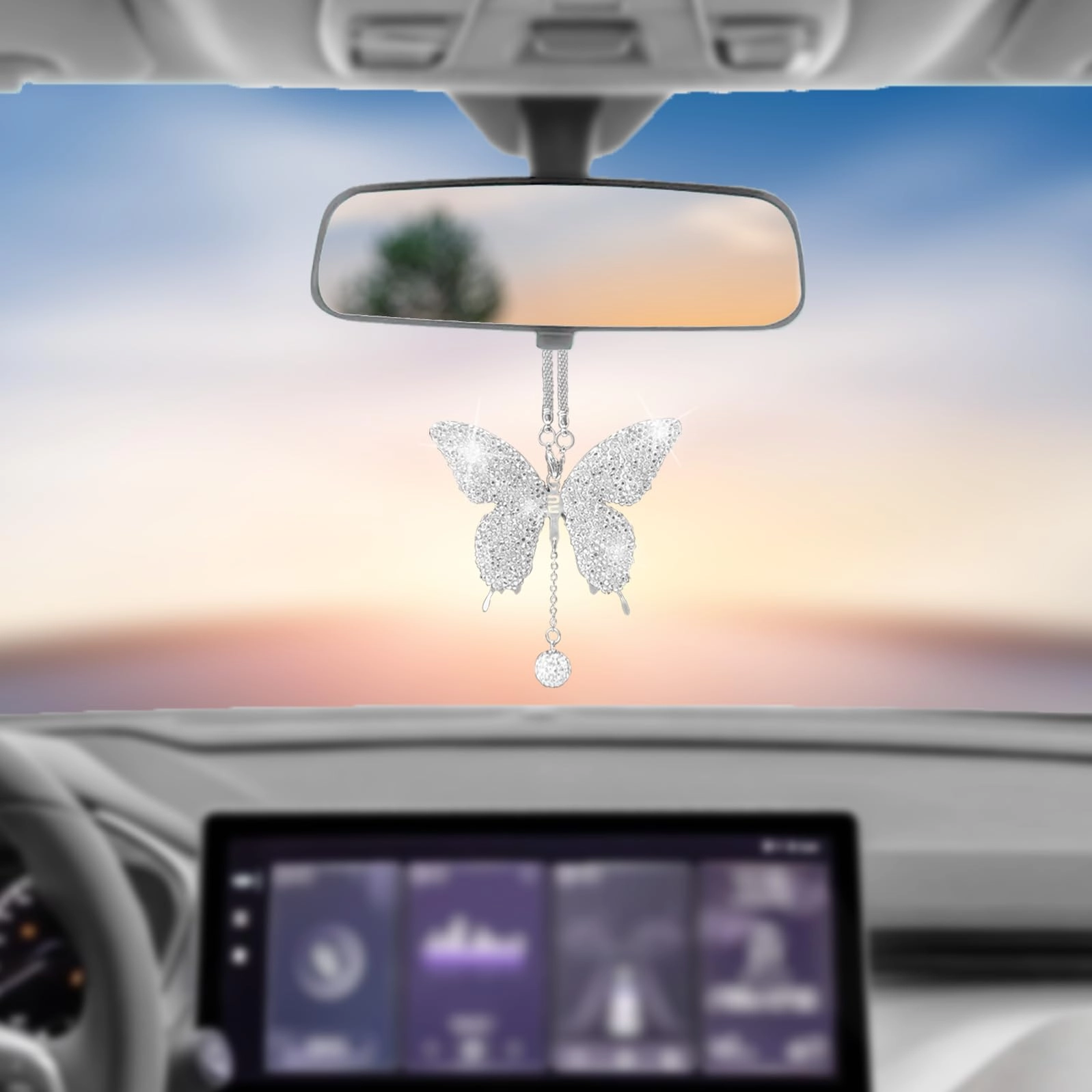 notish Bling Butterfly Diamond Car Hanging Accessories - Crystal Universal Fit