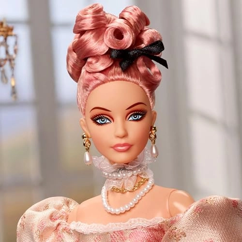 A Tribute to Fashion Doll - Plastic Pink Papillote Curls Floral Jacquard Gown Ages 18+