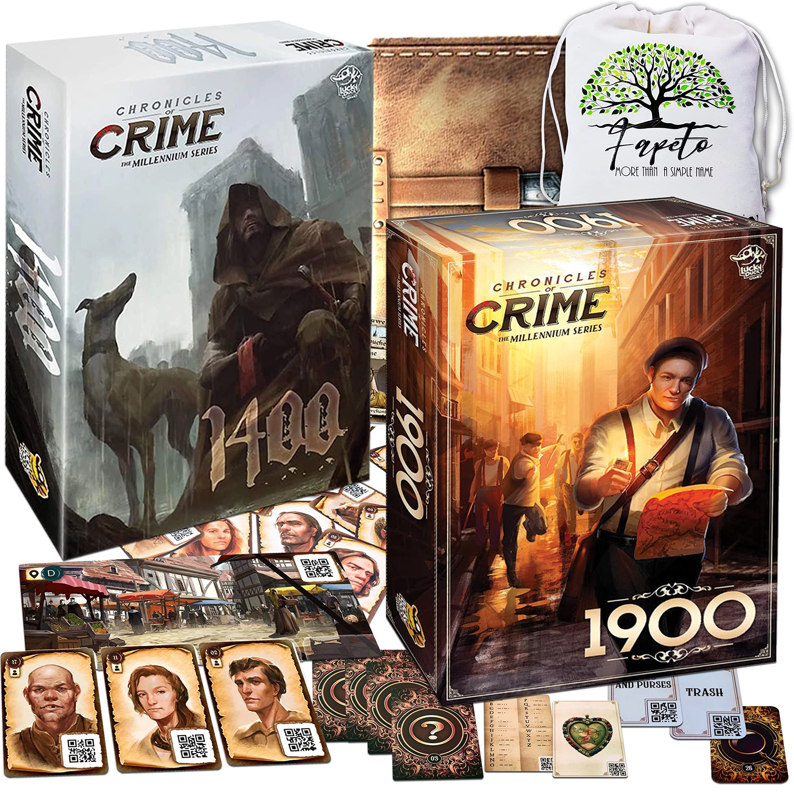 LUCKY DUCK GAMES Chronicles of Crime: 1400 + Chronicles of Crime: 1900 + Drawstring Bag - Random Color