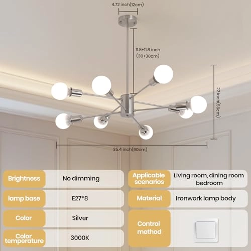 8-Light Sputnik Pendant Chandelier - 86cm-116cm